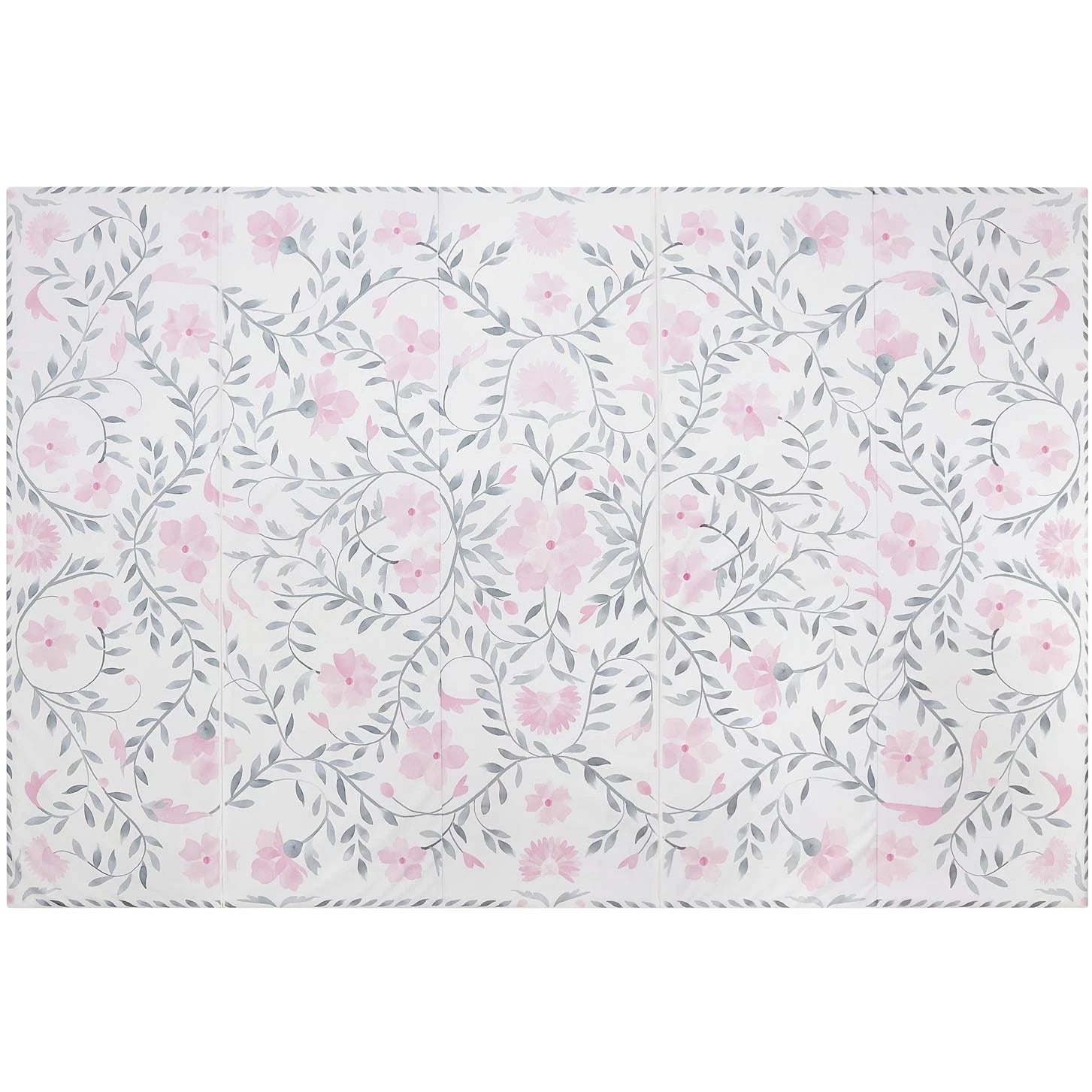 Overhead image of size 5x7.5 Faye Macaron gray and pink floral print tumbling mat