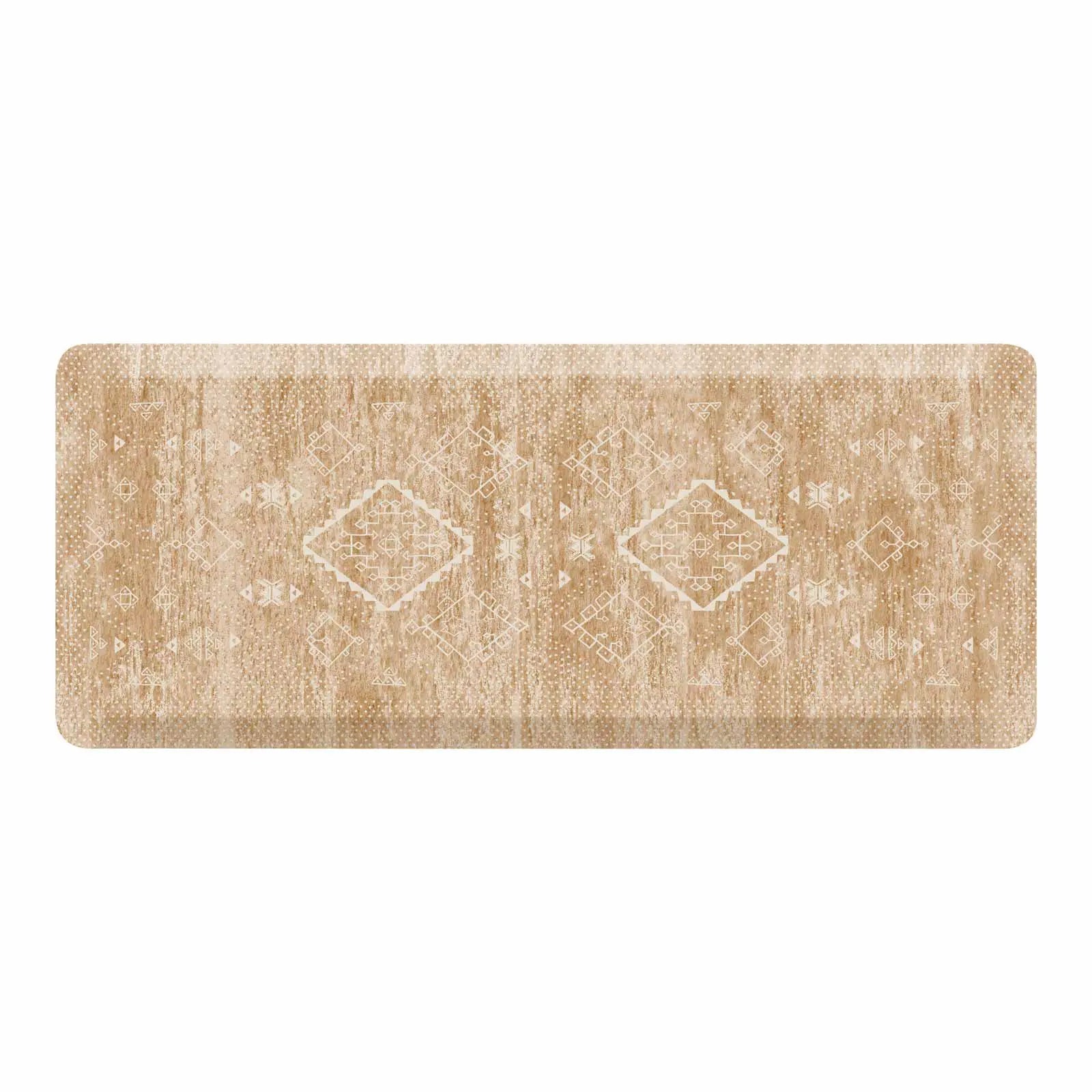 Ula Amber brown minimal boho pattern kitchen mat in size 22x54