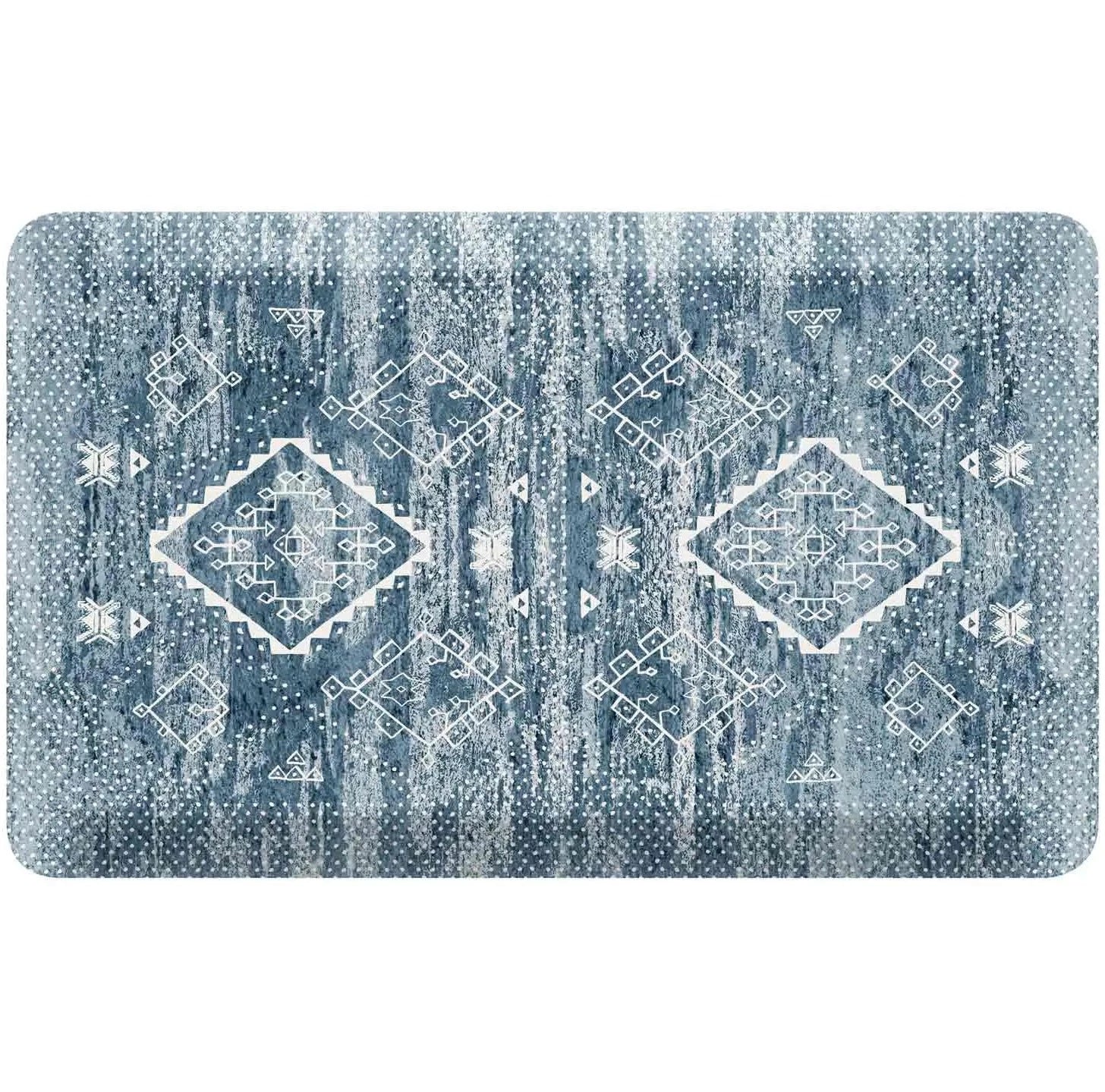 Ula Indigo Blue Minimal Boho Pattern kitchen mat shown in size 22x36