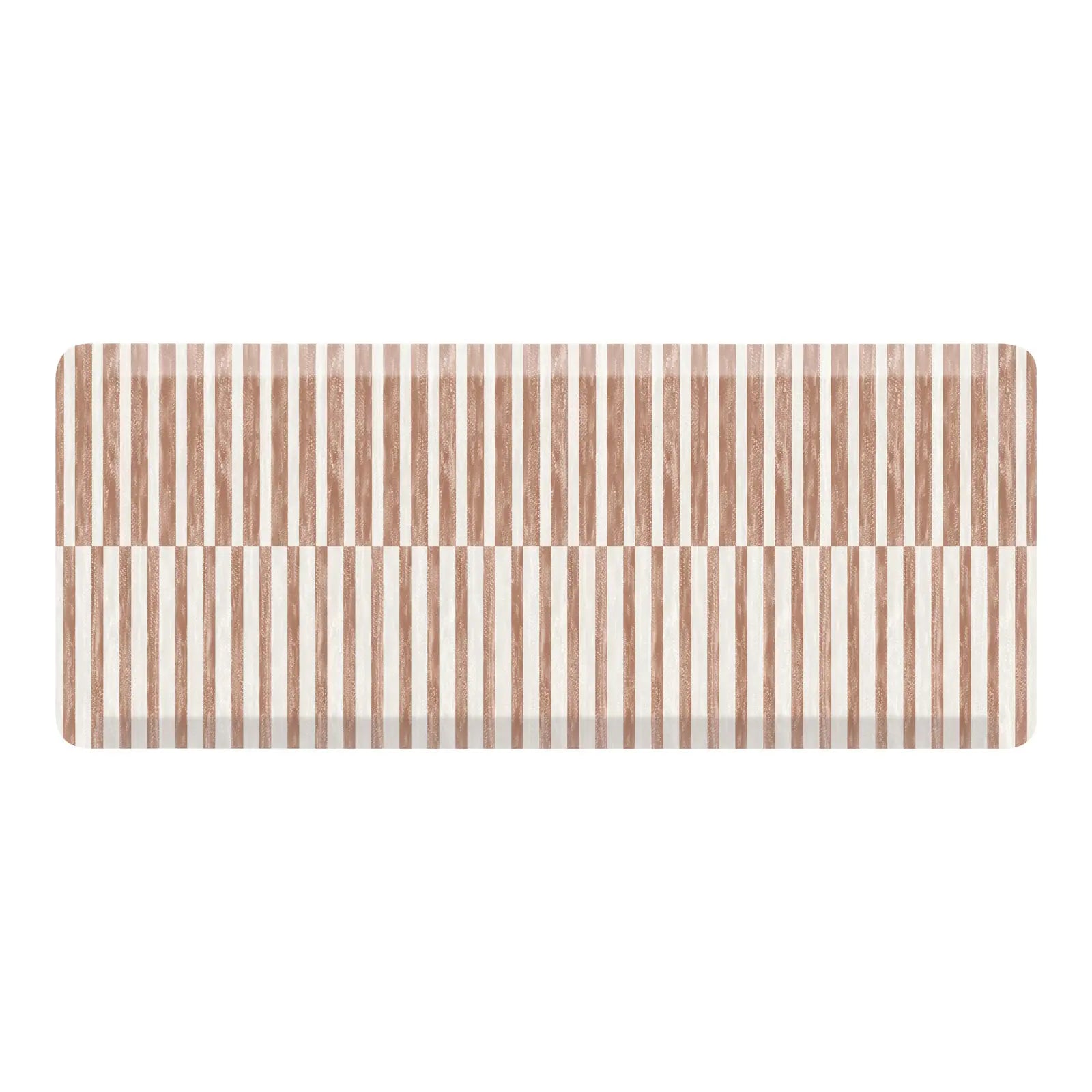 Reese terracotta brown and white inverted stripe standing mat shown in size 22x54