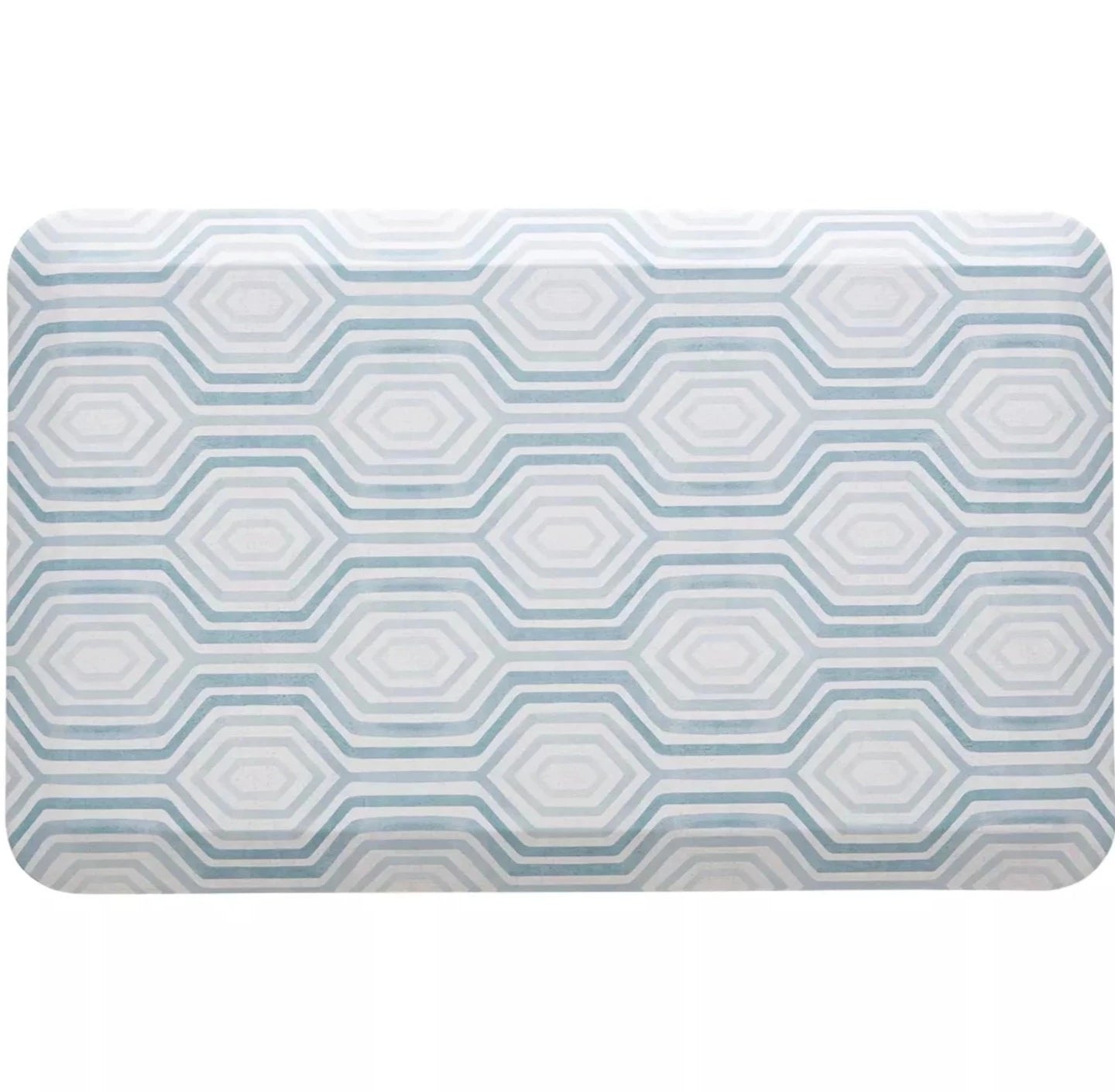 Blake waves blue and white mod preppy geometric print kitchen mat shown in size 20x32