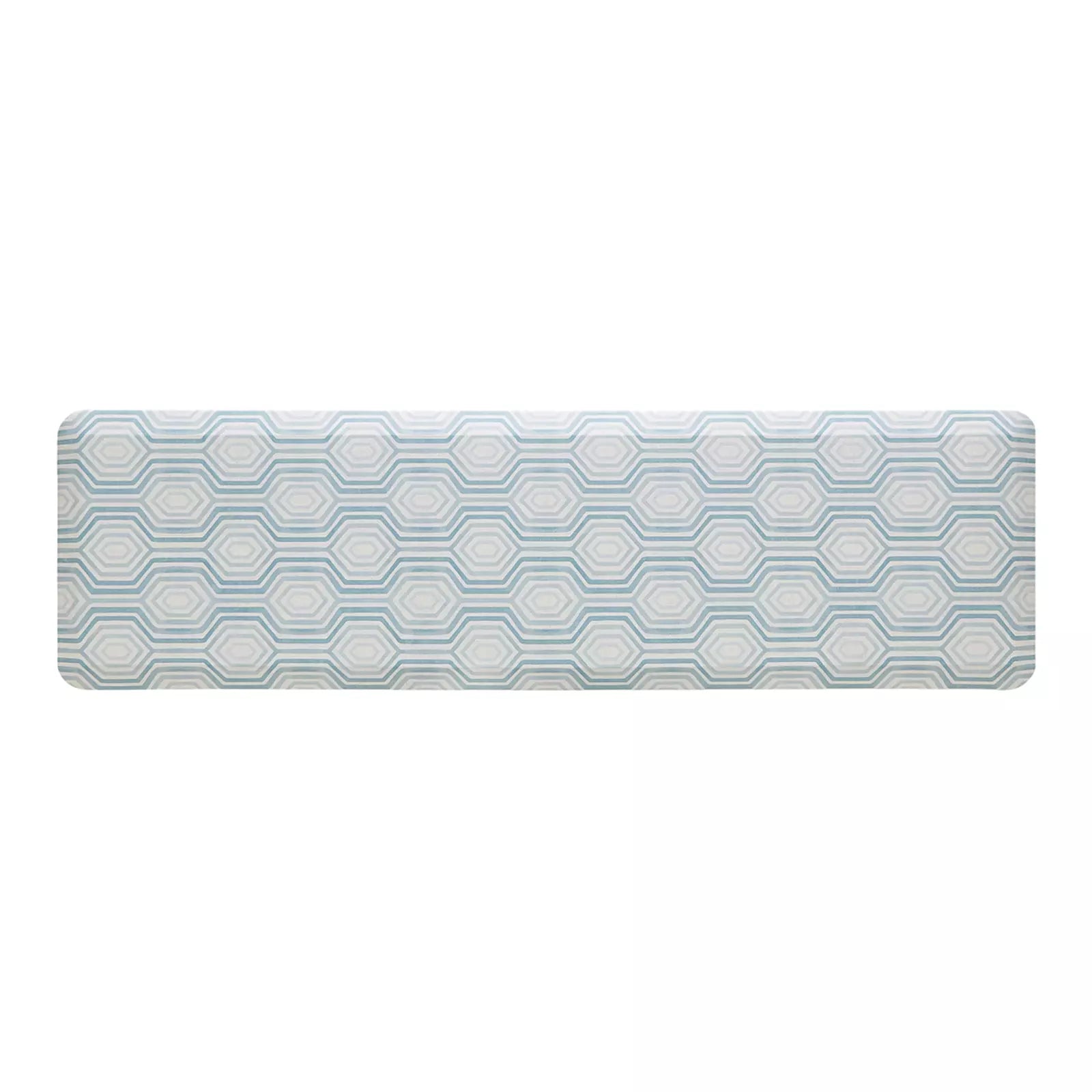 Blake waves blue and white mod preppy geometric print kitchen mat shown in size 20x72