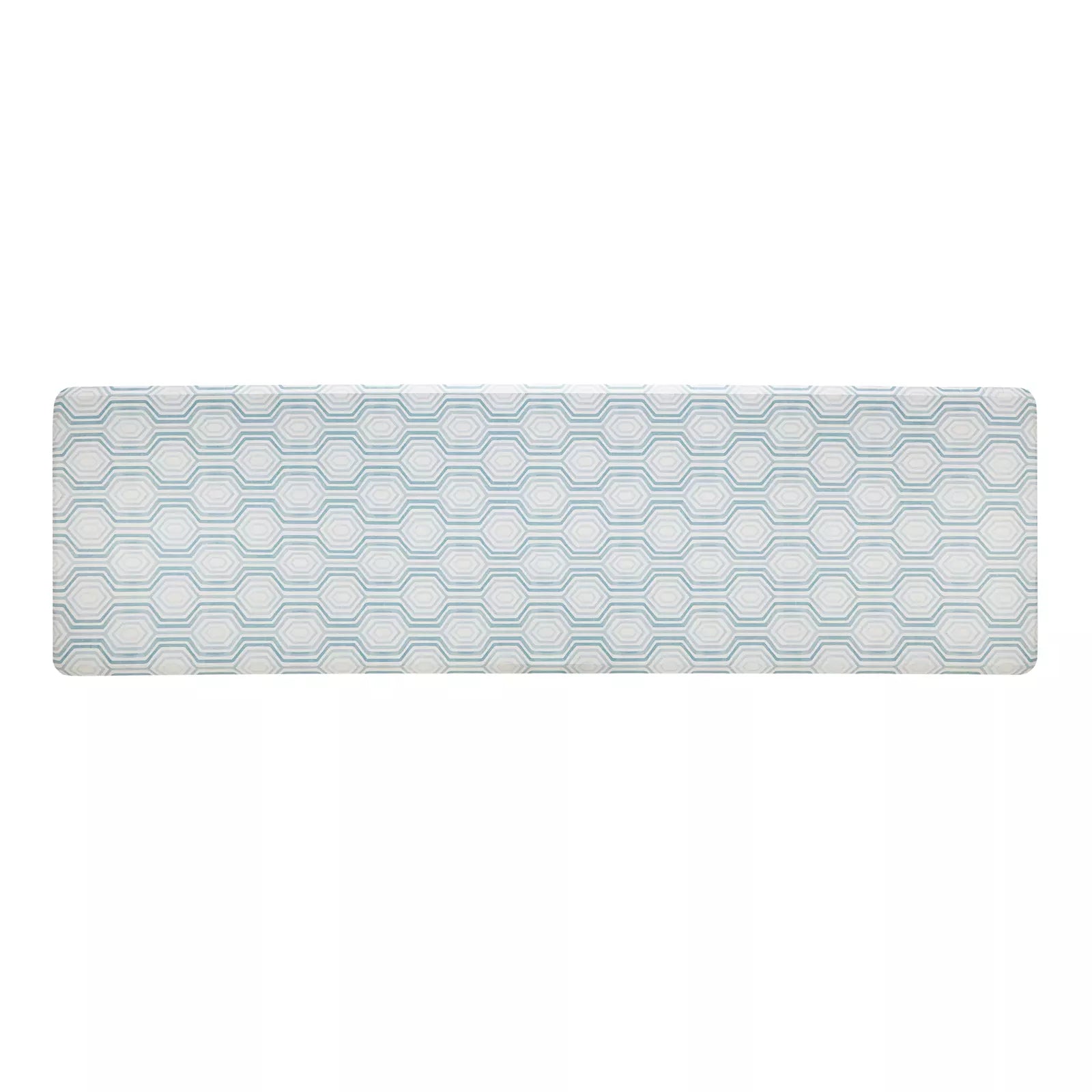 Blake waves blue and white mod preppy geometric print kitchen mat shown in size 30x108