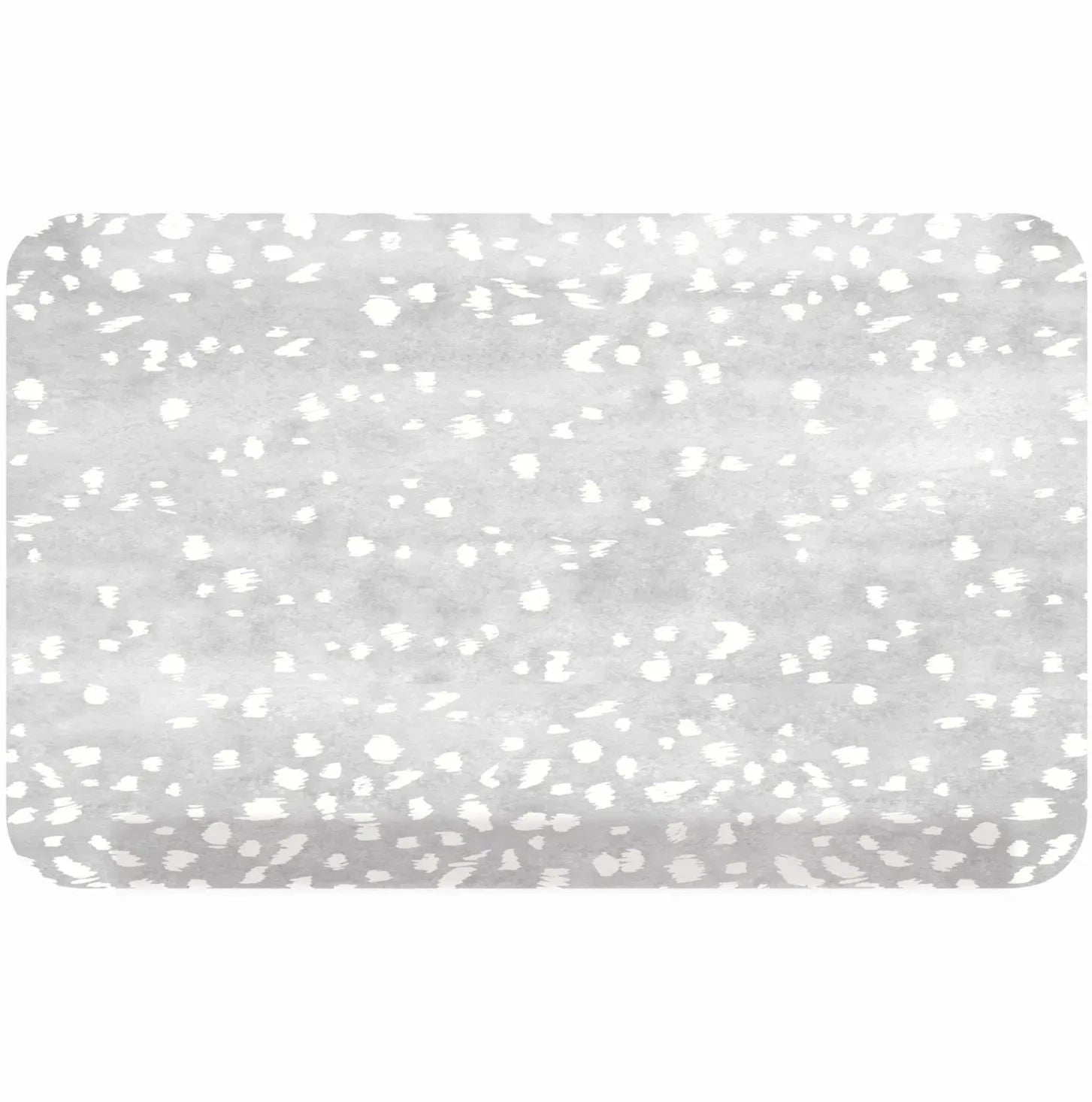 Fawn silver gray animal print kitchen mat shown in size 22x36
