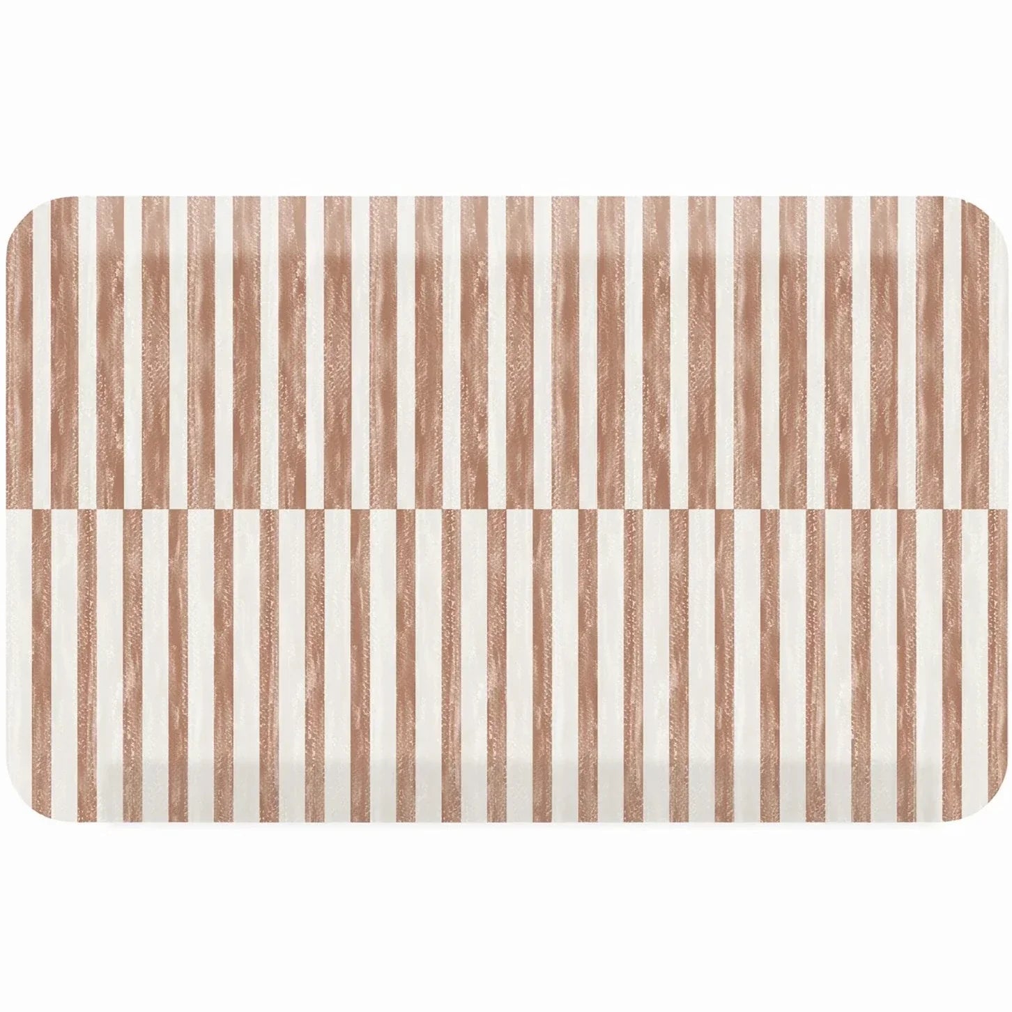 Reese terracotta brown and white inverted stripe standing mat shown in size 20x32