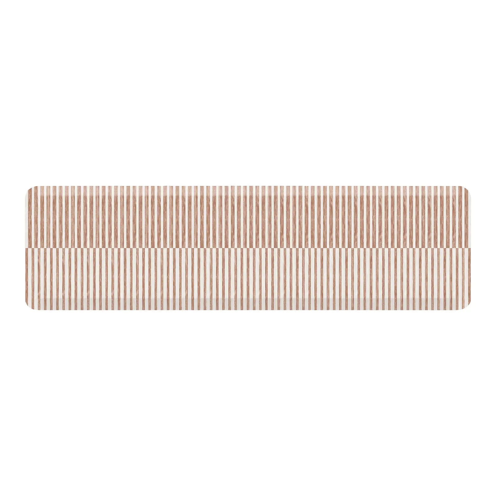 Reese terracotta brown and white inverted stripe standing mat shown in size 20x72