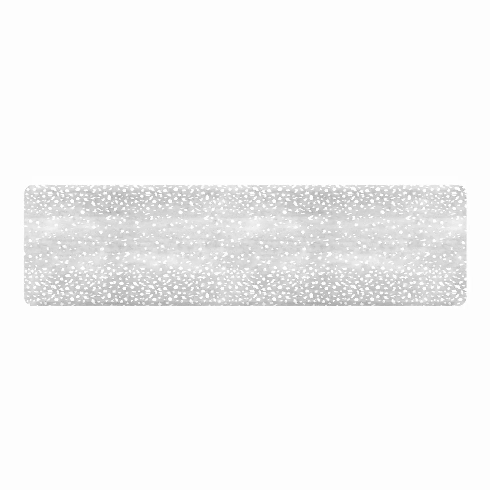 Fawn silver gray animal print kitchen mat shown in size 30x108