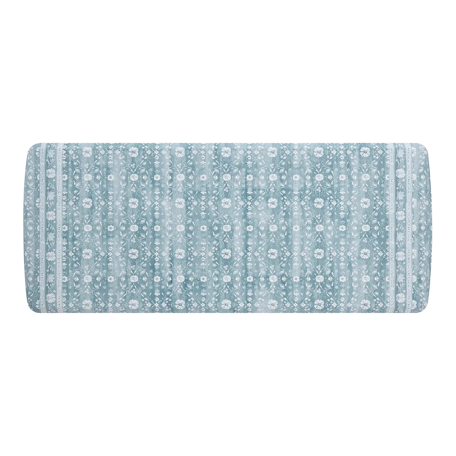 Nama standing mat Gemma sea blue floral kitchen mat shown in size 30x72