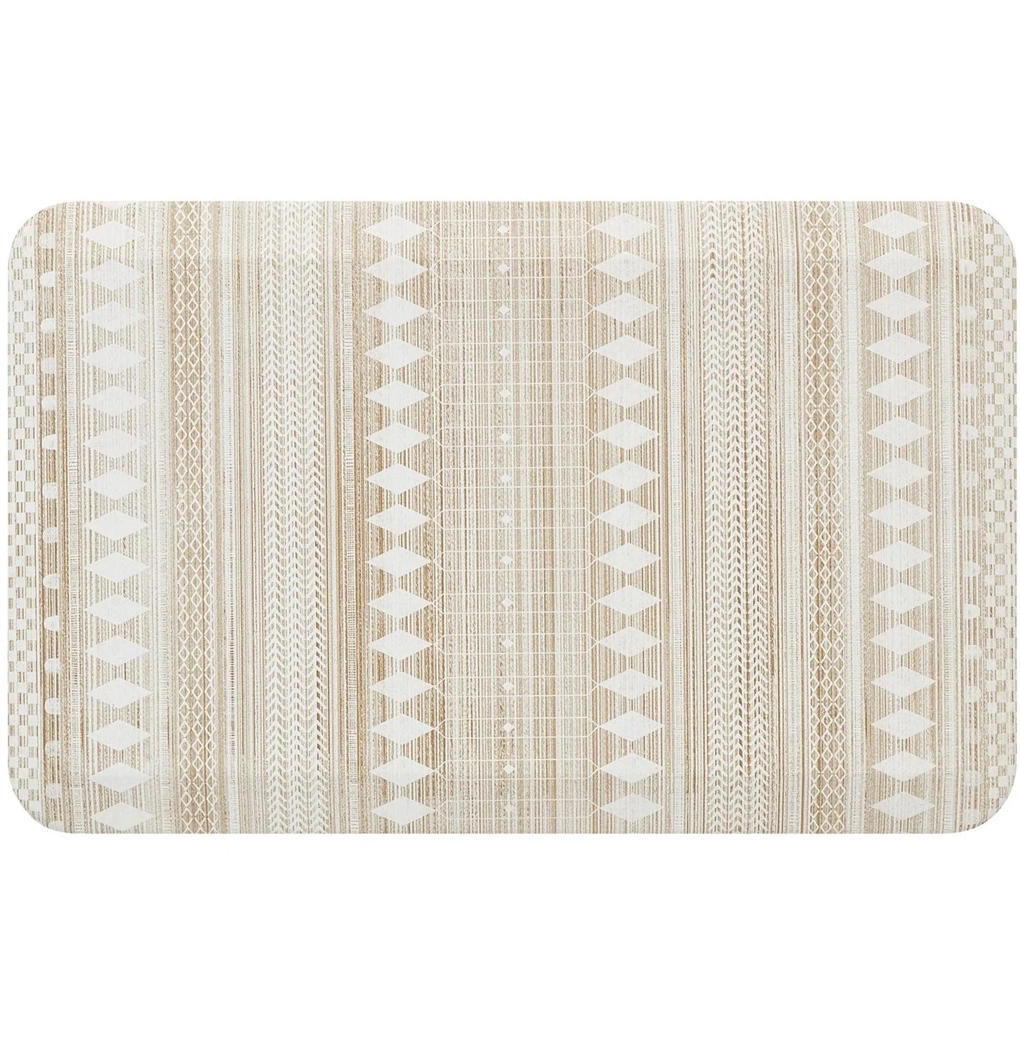 Nordique Dune beige and White Boho Nordic Print kitchen Mat in size 20x32
