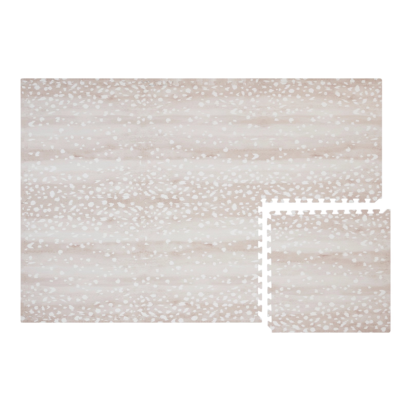 Fawn neutral beige animal print baby play mat. Shown in size 4x6 with 1 tile separated.