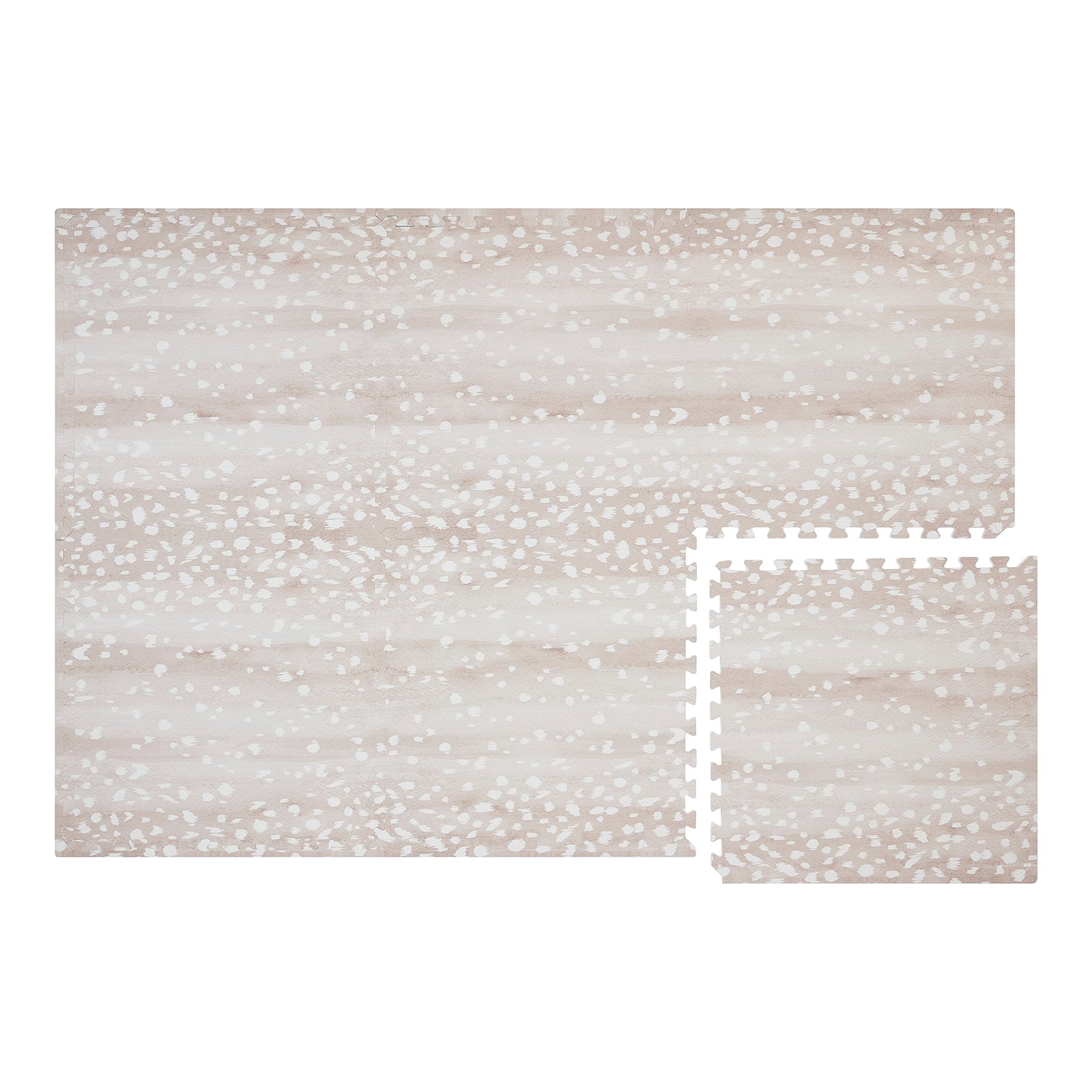 Fawn neutral beige animal print baby play mat. Shown in size 4x6 with 1 tile separated.