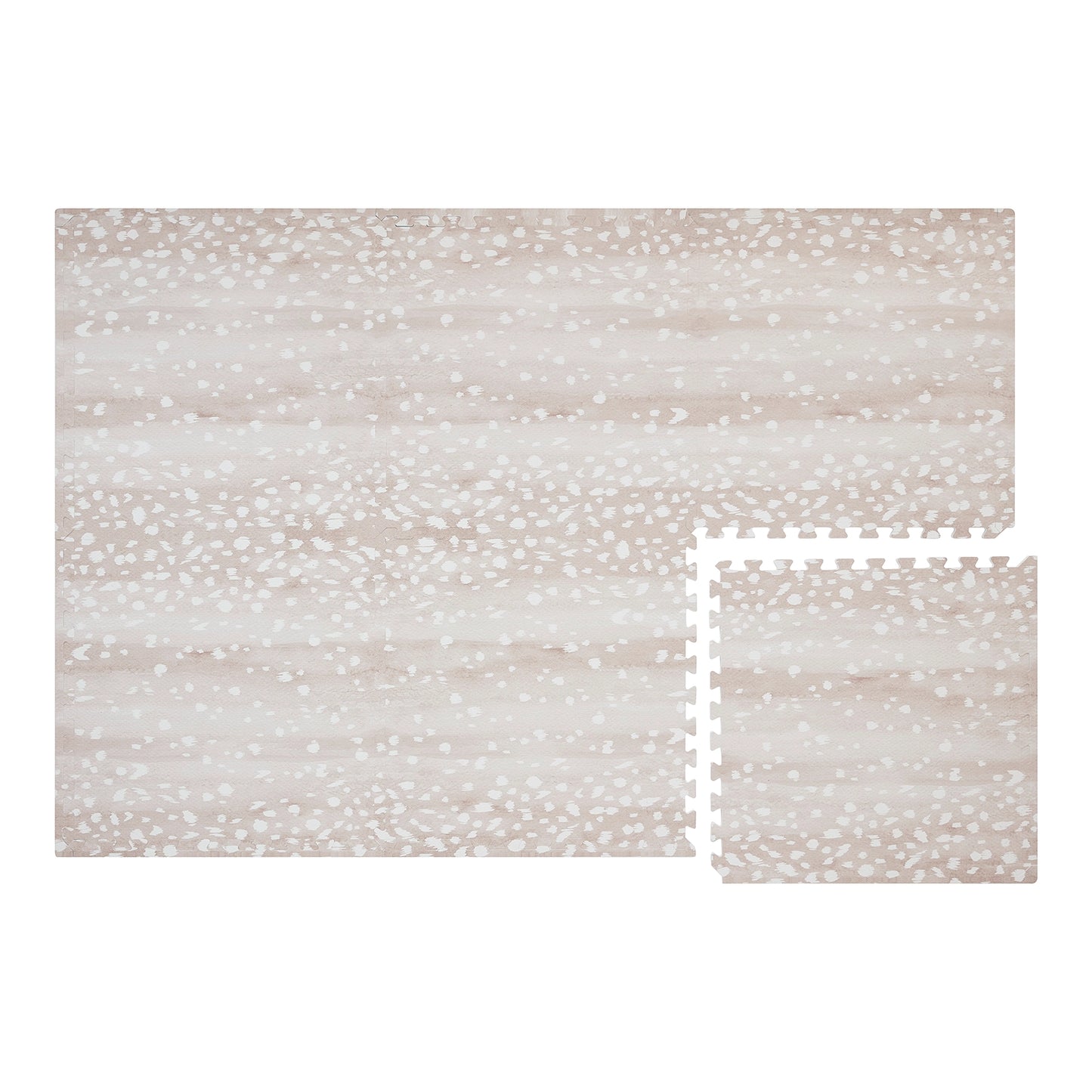 Fawn neutral beige animal print baby play mat. Shown in size 4x6 with 1 tile separated.