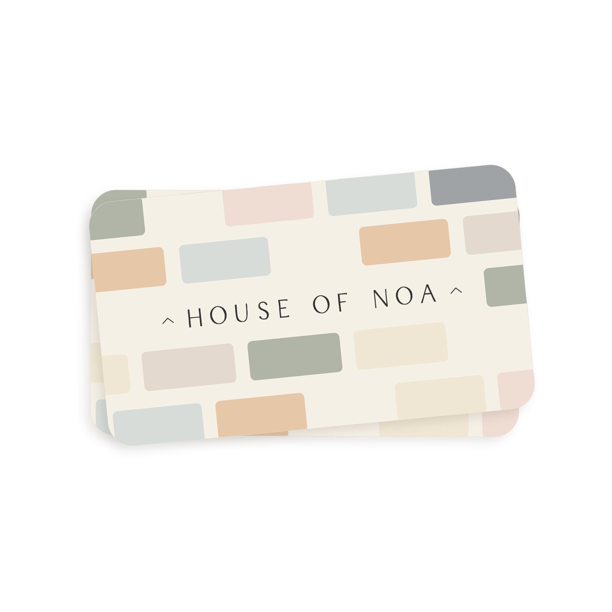 House of Noa Gift card with beige blue orange green and pink geometric print 
