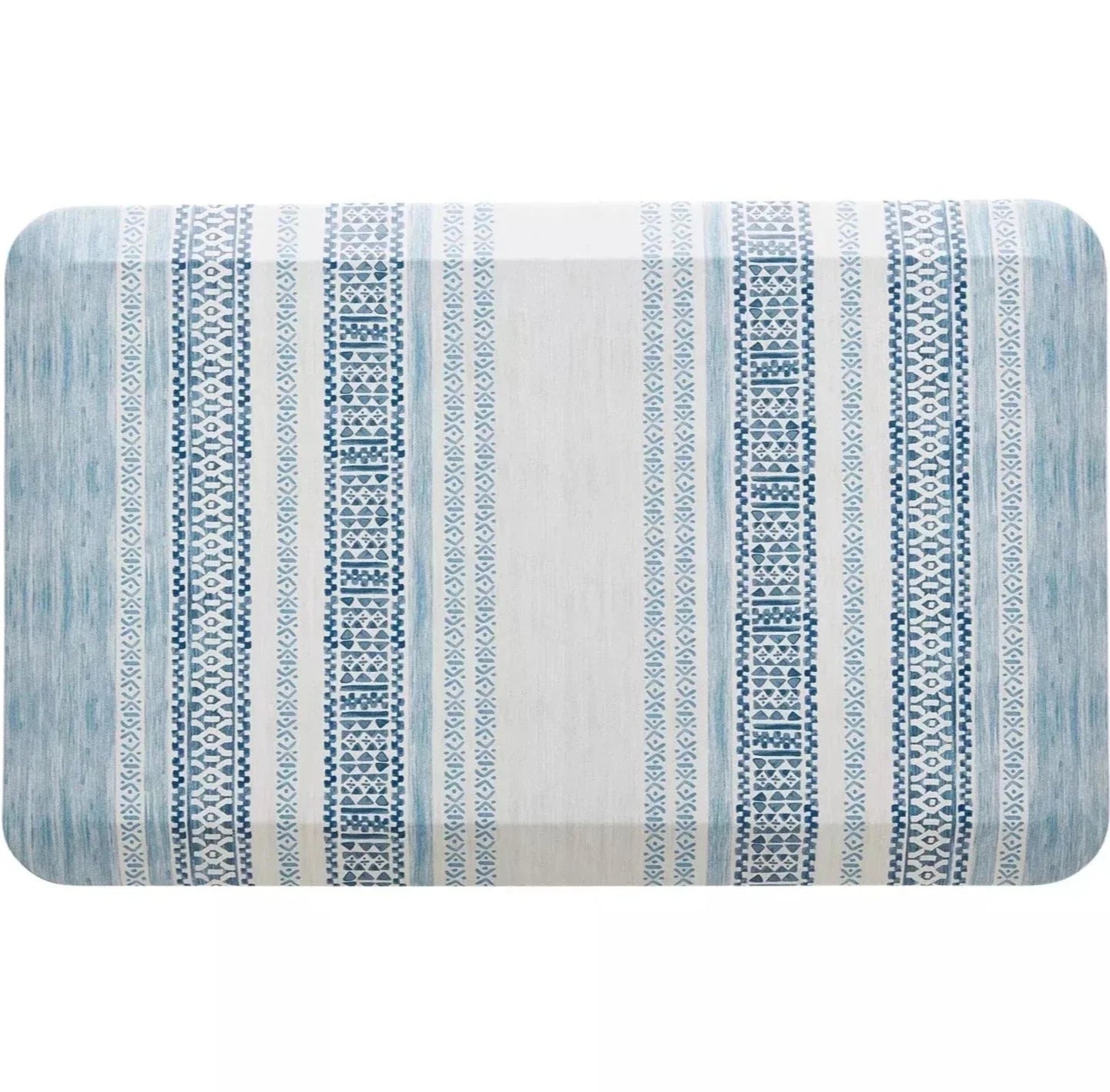 Blue and white boho stripe kitchen mat in size 20x32