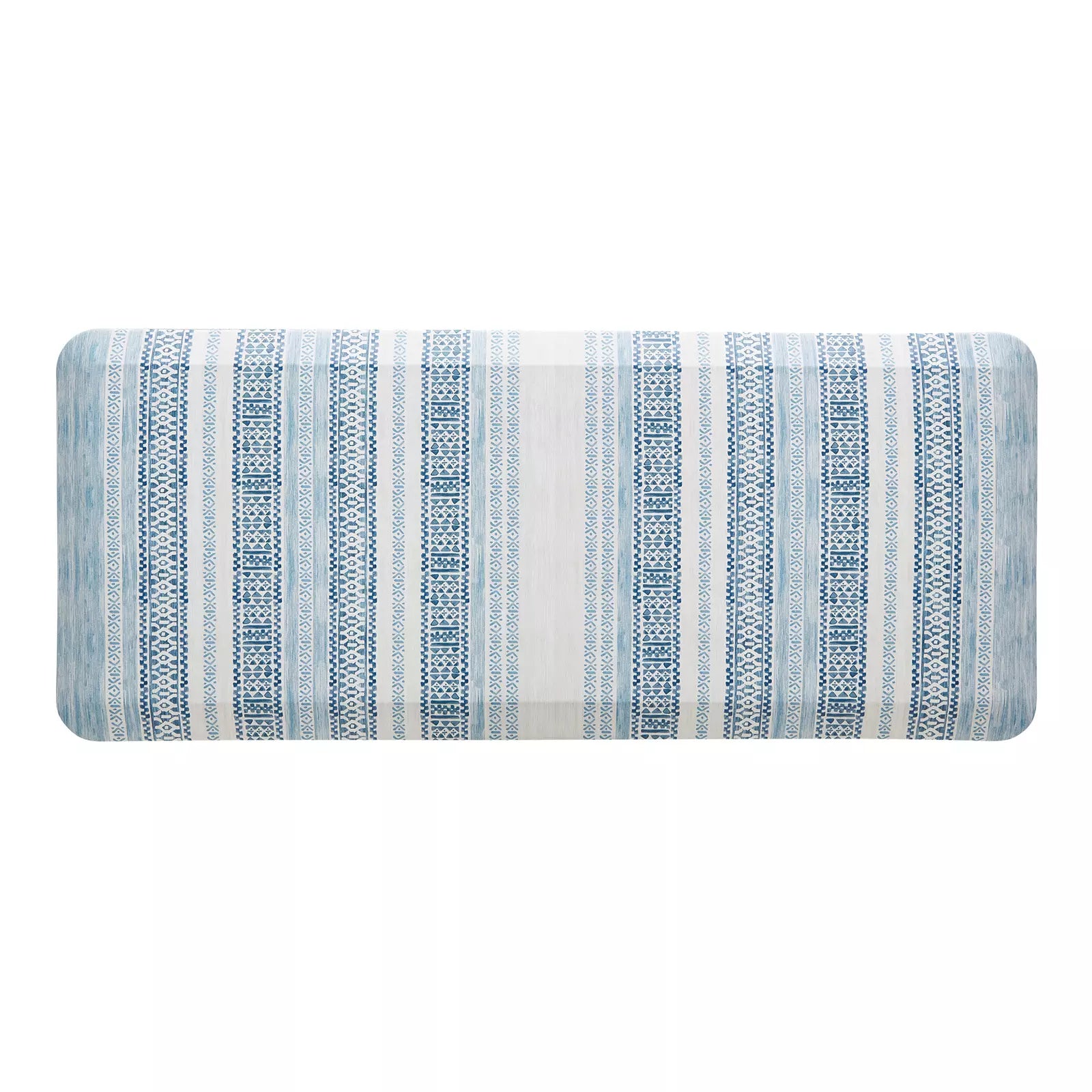 Blue and white boho stripe kitchen mat in size 20x48