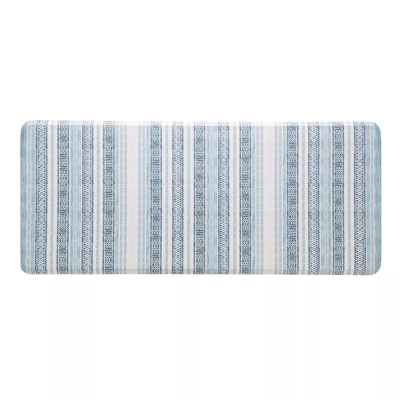 Blue and white boho stripe kitchen mat in size 30x72