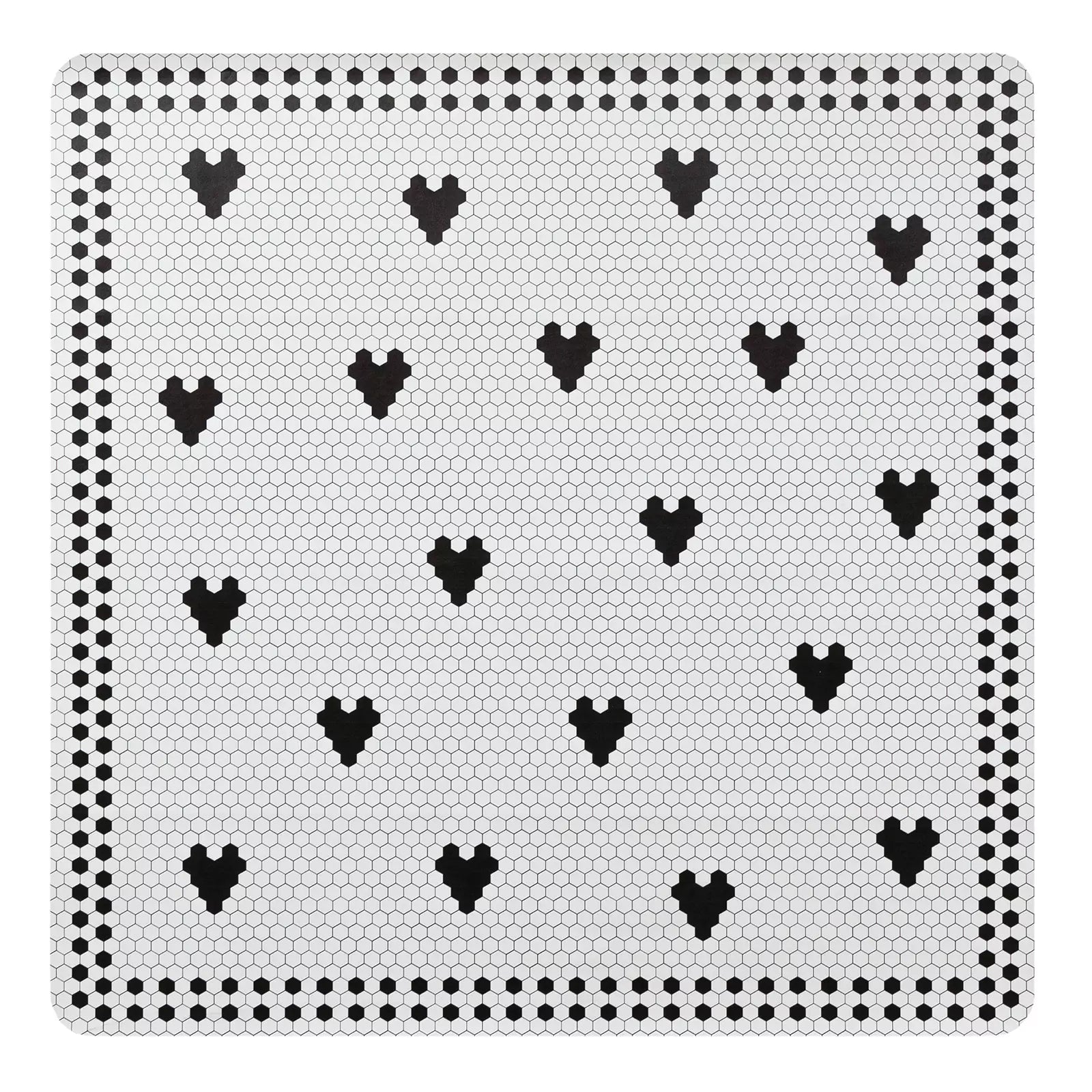 Penny Tile Black and White Heart pattern highchair mat