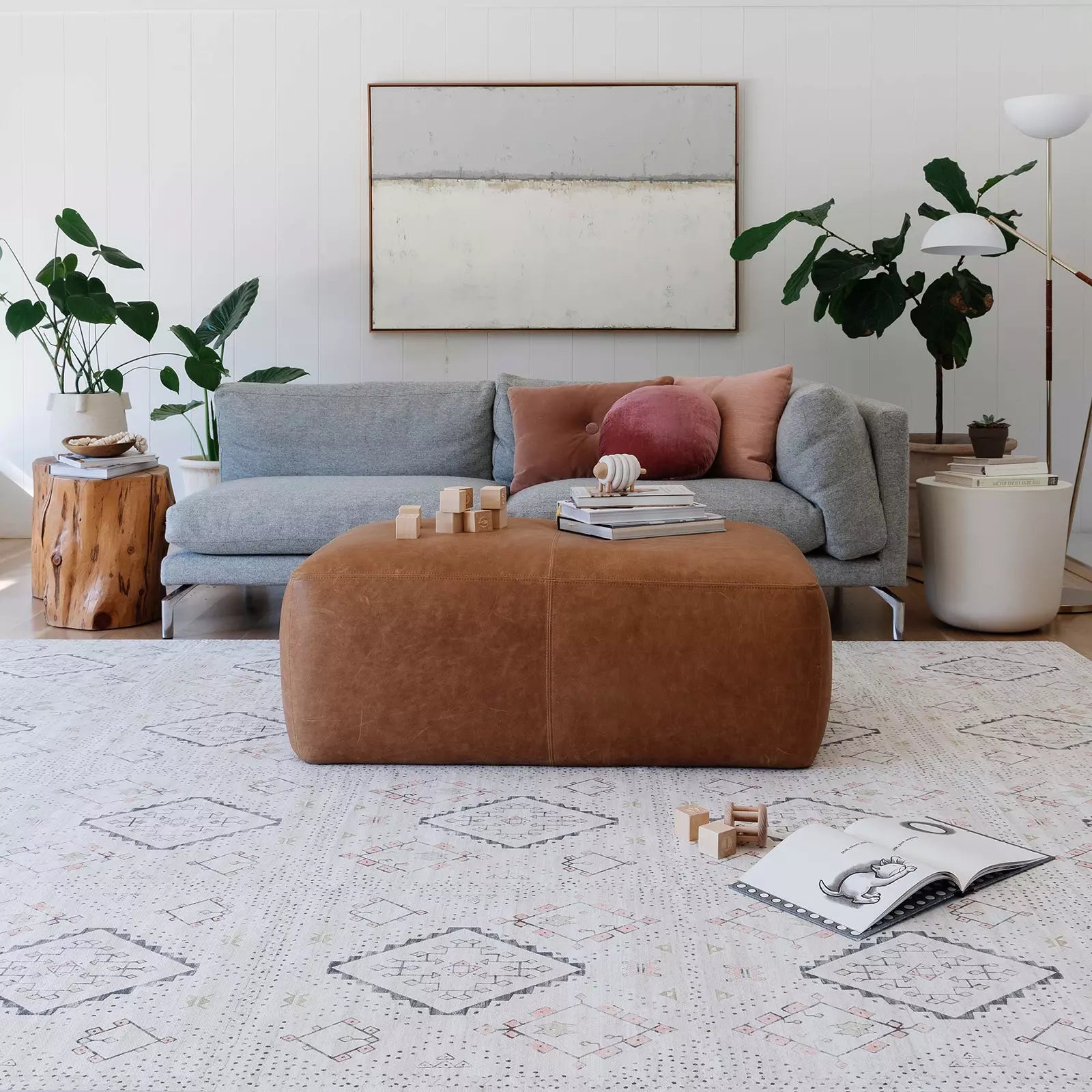Oat Neutral Beige Minimal Boho Pattern play mat in living room