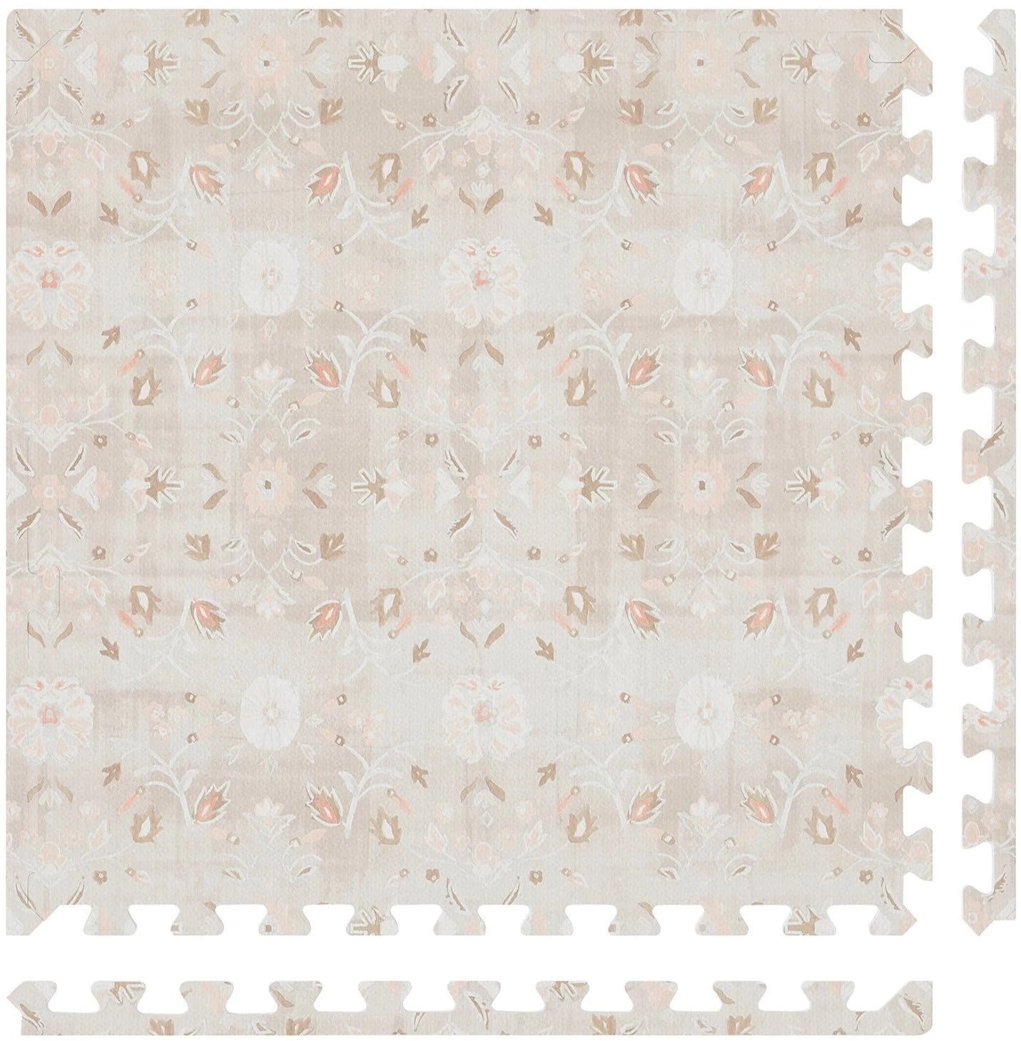 Linen beige and light pink floral pattern play mat tile