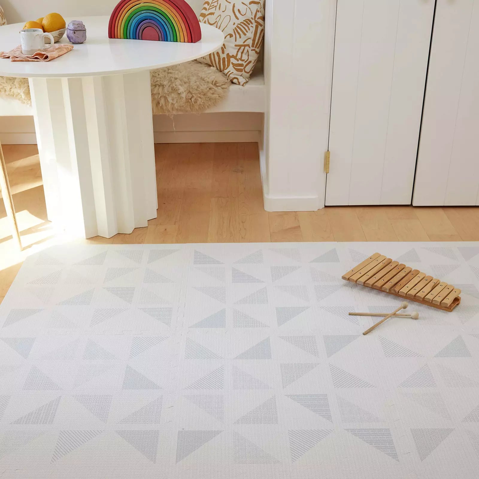Terrazzo cream geometric play mat in nursery