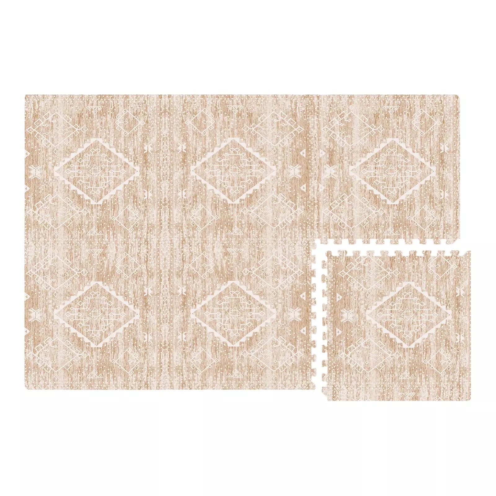 Overhead image of the Ula Amber brown minimal boho pattern play mat in size 4x6